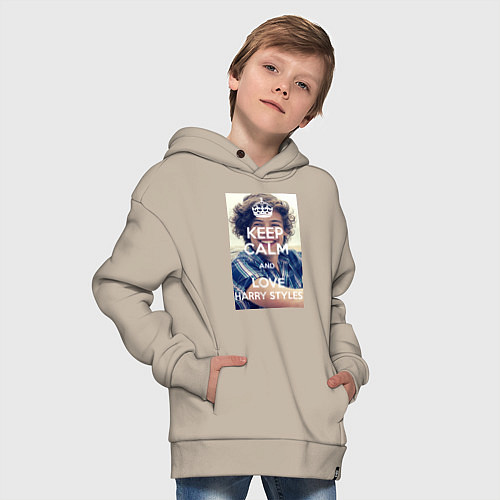 Детское худи оверсайз Keep Calm & Love Harry Styles / Миндальный – фото 4