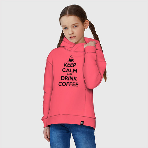 Детское худи оверсайз Keep Calm & Drink Coffee / Коралловый – фото 3