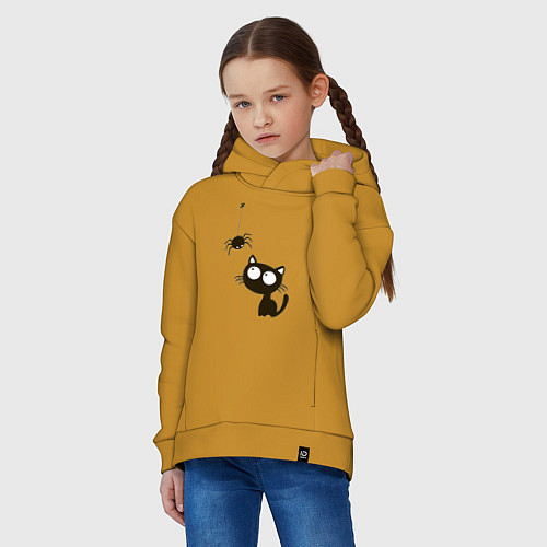 Детское худи оверсайз Котик и паучек / Горчичный – фото 3