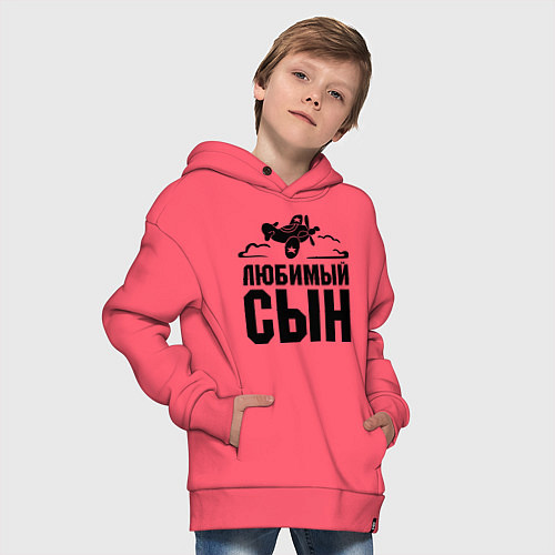 Детское худи оверсайз Любимый сын-авиатор / Коралловый – фото 4