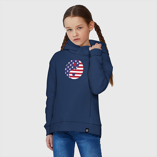 Детское худи оверсайз Флаг США и Инь Ян / Тёмно-синий – фото 3