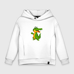 Толстовка оверсайз детская Зеленый крокодильчик машет, цвет: белый