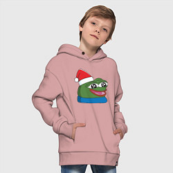 Толстовка оверсайз детская Pepe, pepe happy, Пепе хеппи, pepe happy new year, цвет: пыльно-розовый — фото 2