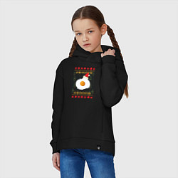 Толстовка оверсайз детская Рождественский свитер Кот-яичница, цвет: черный — фото 2