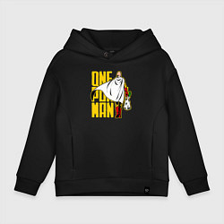 Толстовка оверсайз детская Сайтама возвращается из супермаркета One Punch-Man, цвет: черный