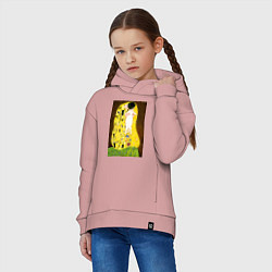 Толстовка оверсайз детская Густав Климт влюблённые поцелуй с котом, цвет: пыльно-розовый — фото 2