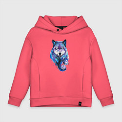 Толстовка оверсайз детская Волк акварель, цвет: коралловый