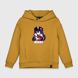 Толстовка оверсайз детская Ху Тао воздушный поцелуй Геншин импакт, цвет: горчичный