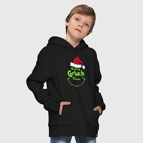 Детское худи оверсайз Resting Grinch Face / Черный – фото 4