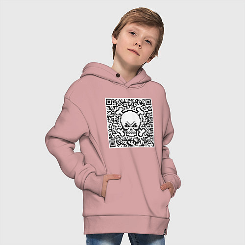 Детское худи оверсайз QR Skull / Пыльно-розовый – фото 4