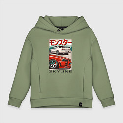 Толстовка оверсайз детская Nissan Skyline Ниссан Скайлайн, цвет: авокадо