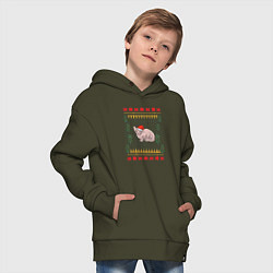Толстовка оверсайз детская Сфинкс рождественский свитер, цвет: хаки — фото 2