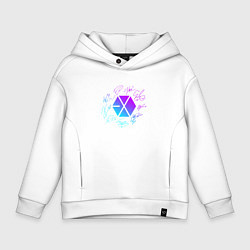 Толстовка оверсайз детская EXO BAND NEON LOGO АВТОГРАФЫ, цвет: белый