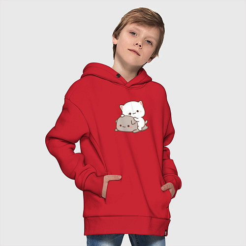 Детское худи оверсайз Котики играют 02 / Красный – фото 4