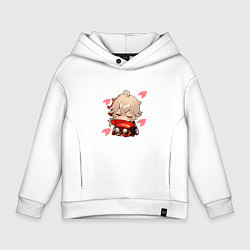 Толстовка оверсайз детская Маленький Казуха ест геншин импакт, цвет: белый