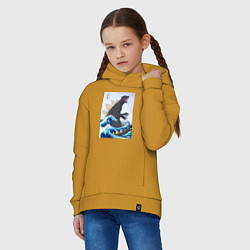 Толстовка оверсайз детская Godzilla in The Waves Eastern, цвет: горчичный — фото 2