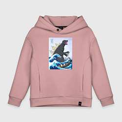 Толстовка оверсайз детская Godzilla in The Waves Eastern, цвет: пыльно-розовый