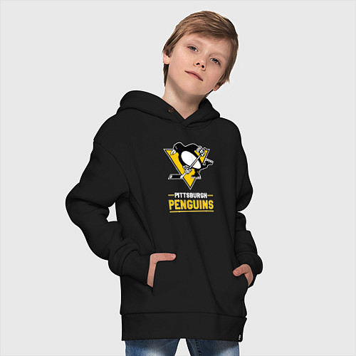 Детское худи оверсайз Питтсбург Пингвинз , Pittsburgh Penguins / Черный – фото 4