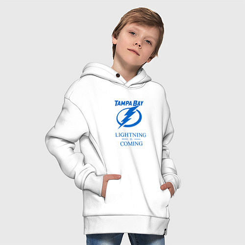 Детское худи оверсайз Tampa Bay Lightning is coming, Тампа Бэй Лайтнинг / Белый – фото 4