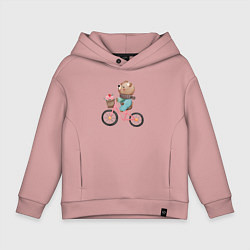 Толстовка оверсайз детская Медведь с цветами на велосипеде, цвет: пыльно-розовый