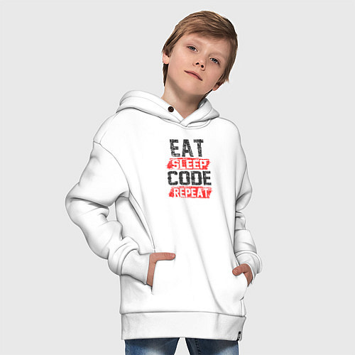 Детское худи оверсайз EAT SLEEP CODE REPEAT / Белый – фото 4