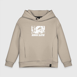 Толстовка оверсайз детская Взгляд Танджиро Клинок рассекающий демонов, цвет: миндальный