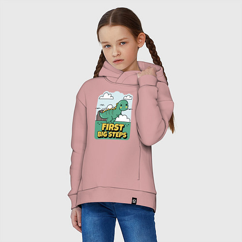Детское худи оверсайз ТИРАНОЗАВРИК / Пыльно-розовый – фото 3