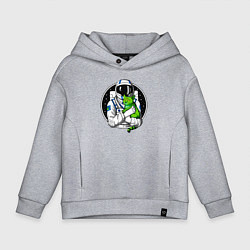 Толстовка оверсайз детская Космонавт с инопланетным котом, цвет: меланж