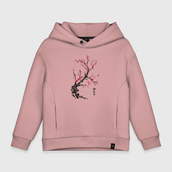 Толстовка оверсайз детская Сакура с иероглифами, цвет: пыльно-розовый