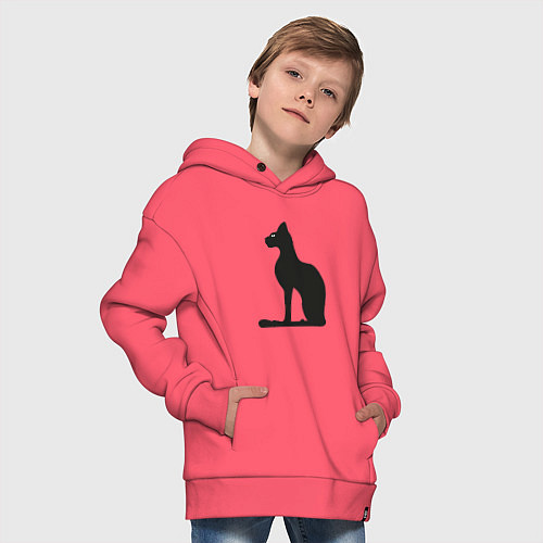 Детское худи оверсайз Силуэт черной кошки, Египетская богиня Бастет / Коралловый – фото 4