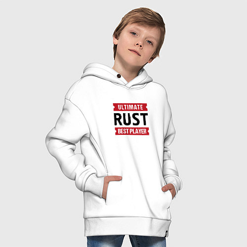 Детское худи оверсайз Rust: таблички Ultimate и Best Player / Белый – фото 4