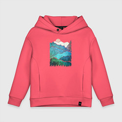 Толстовка оверсайз детская Большие горы и маленький медведь, цвет: коралловый
