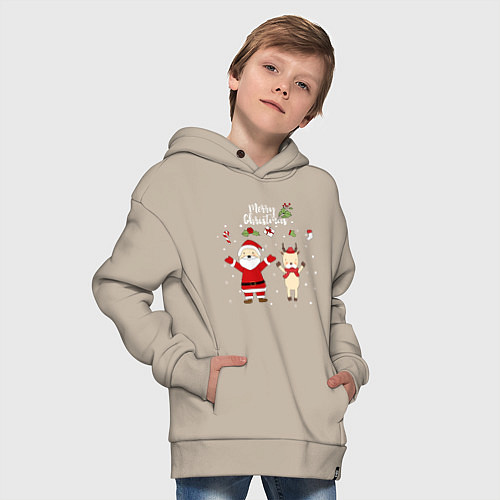 Детское худи оверсайз SANTA CLAUS WITH A DEER / Миндальный – фото 4