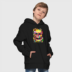 Толстовка оверсайз детская Красочный стилизованный череп, цвет: черный — фото 2