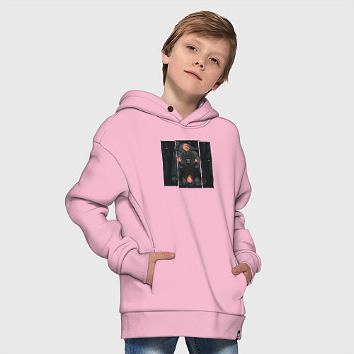 Детское худи оверсайз Оранжевая луна и медведь шаман / Светло-розовый – фото 4