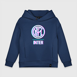 Толстовка оверсайз детская Inter FC в стиле glitch, цвет: тёмно-синий