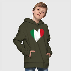 Толстовка оверсайз детская Сердце - Италия, цвет: хаки — фото 2