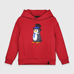 Толстовка оверсайз детская Пингвин в цилиндре, цвет: красный