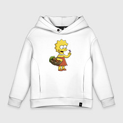 Толстовка оверсайз детская Lisa Simpson с гусеницей на даче, цвет: белый