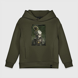 Толстовка оверсайз детская Девушка в механистическом костюме, цвет: хаки