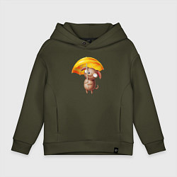 Толстовка оверсайз детская Маленькая собачка с зонтиком, цвет: хаки