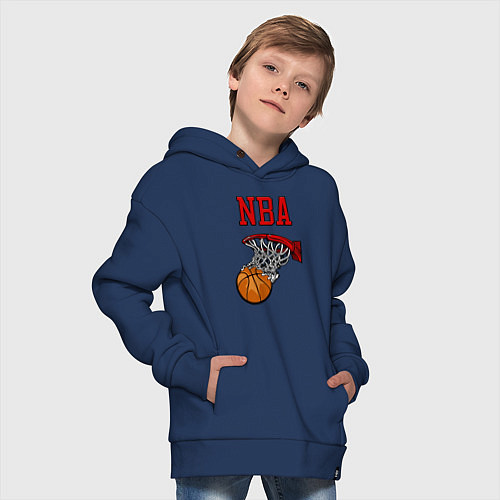 Детское худи оверсайз Basketball - NBA logo / Тёмно-синий – фото 4