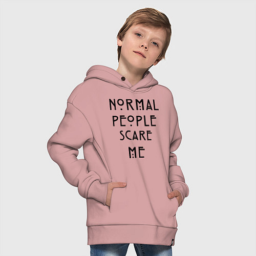 Детское худи оверсайз Normal people scare me / Пыльно-розовый – фото 4