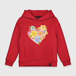 Толстовка оверсайз детская Орнамент цветочный в форме сердца Любовь, цвет: красный