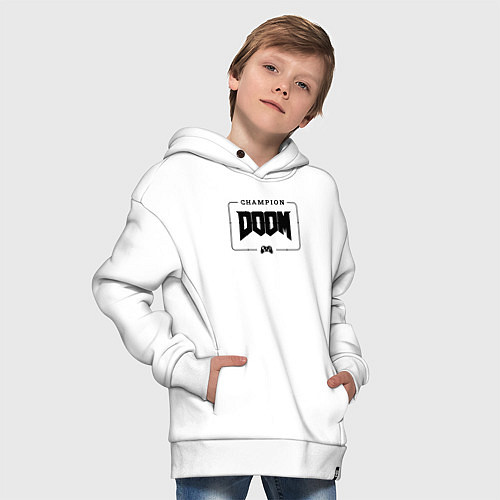 Детское худи оверсайз Doom gaming champion: рамка с лого и джойстиком / Белый – фото 4
