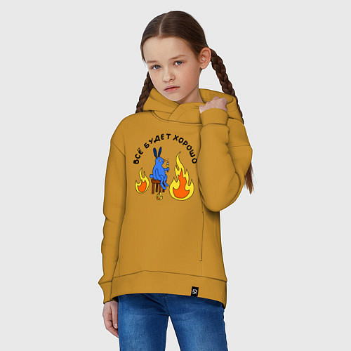 Детское худи оверсайз This is fine пародия / Горчичный – фото 3