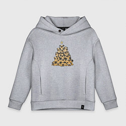 Толстовка оверсайз детская Новогодняя елка из мопсов, цвет: меланж