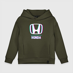 Толстовка оверсайз детская Значок Honda в стиле glitch, цвет: хаки