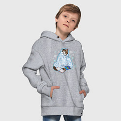 Толстовка оверсайз детская Зимний кот в одеялке с книгой, цвет: меланж — фото 2