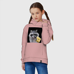 Толстовка оверсайз детская Милый енот с желтым подарком, цвет: пыльно-розовый — фото 2